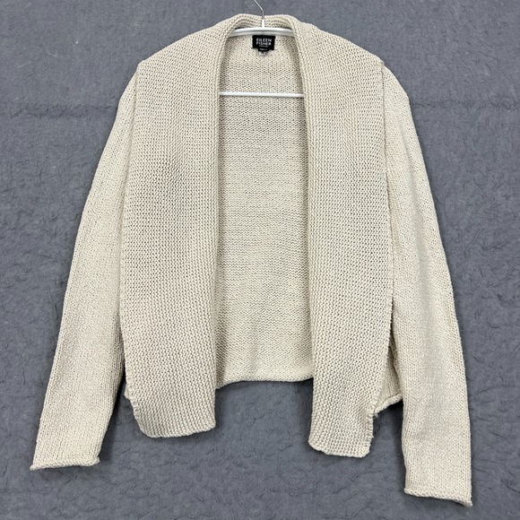 Eileen Fisher Cardigan Women's PP Petite Ivory Chunky Knit Open Front Sweater - Picture 1 of 9